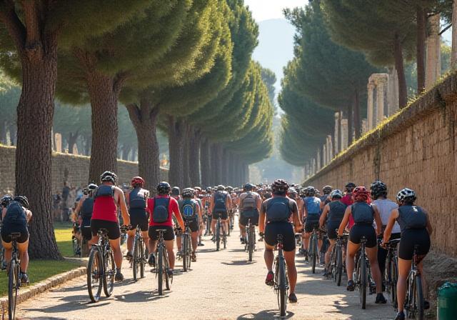 Ciclisti sull'Appia Antica a Roma