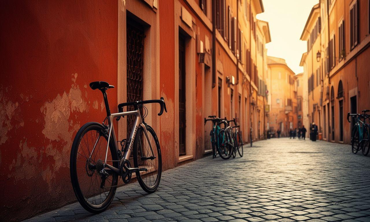 Bicicletta artigianale in un vicolo storico di Roma