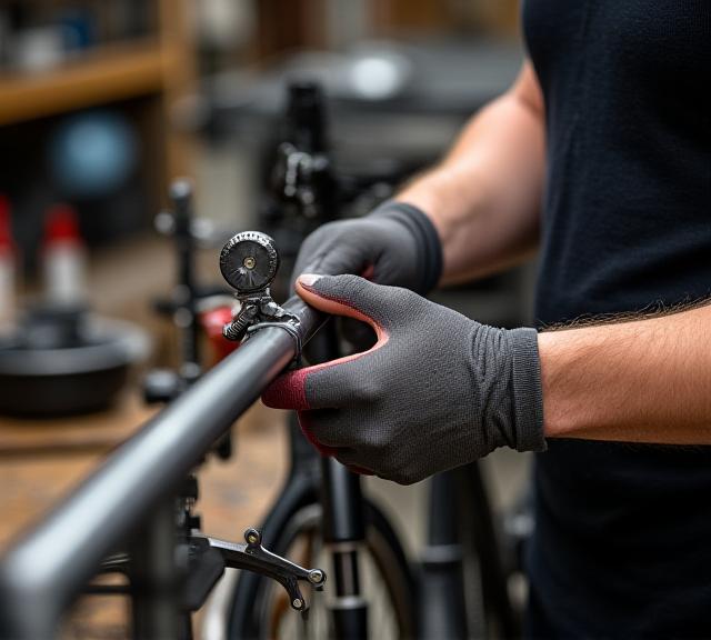 Meccanico esperto che assembla una bici su misura